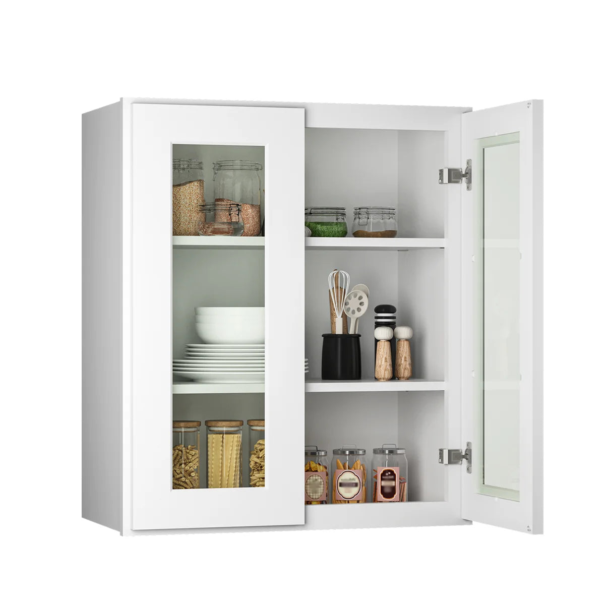 27"W * 36"H * 12"D Shaker White Glass Wall Kitchen Cabinet with Adjustable Shelves