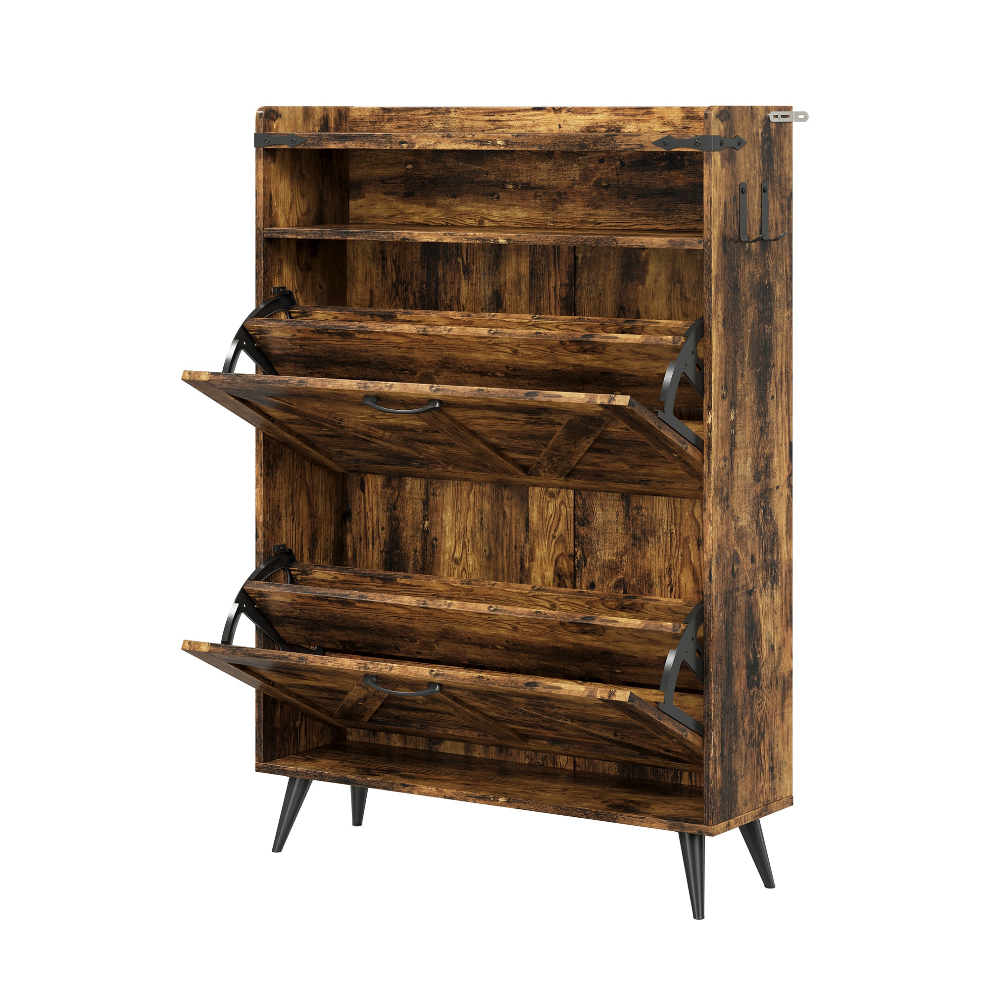 Farmhouse Shoe Rack, Freestanding Shoe Cabinet with 2 Flip Drawers for Entryway