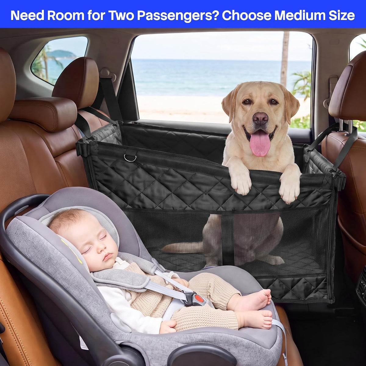 Black Dog Car Seat Extender, Hard Bottom Dog Hammock for Cars,SUV Large