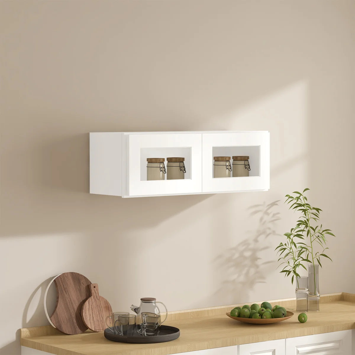36"W * 12"H * 12"D Shaker White Glass Wall Kitchen Cabinet with Adjustable Shelves
