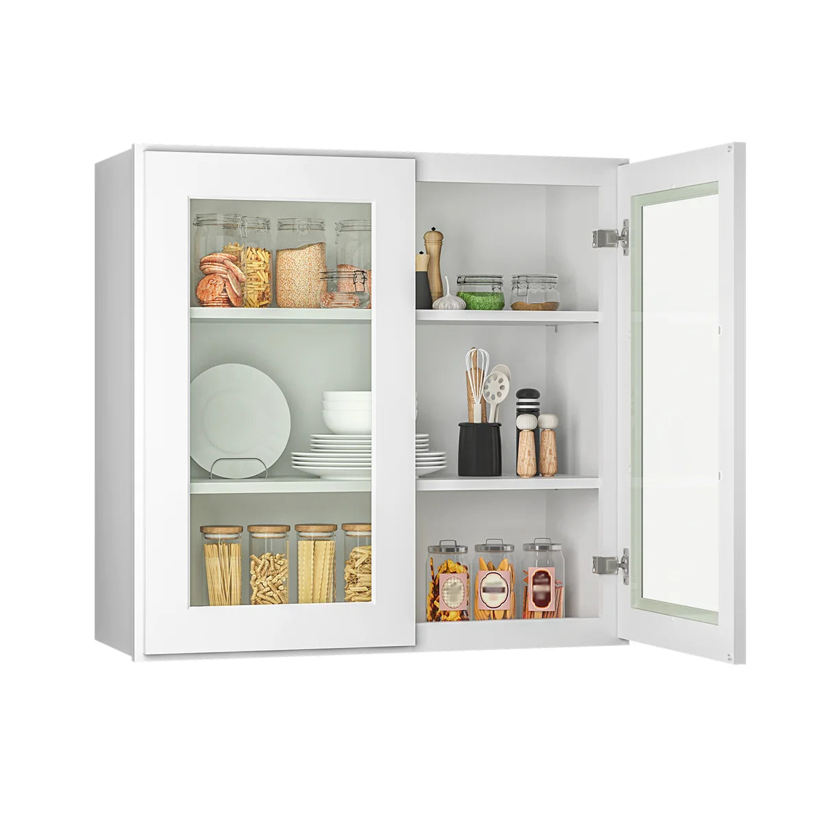 30"W * 36"H * 12"D Shaker White Glass Wall Kitchen Cabinet with Adjustable Shelves