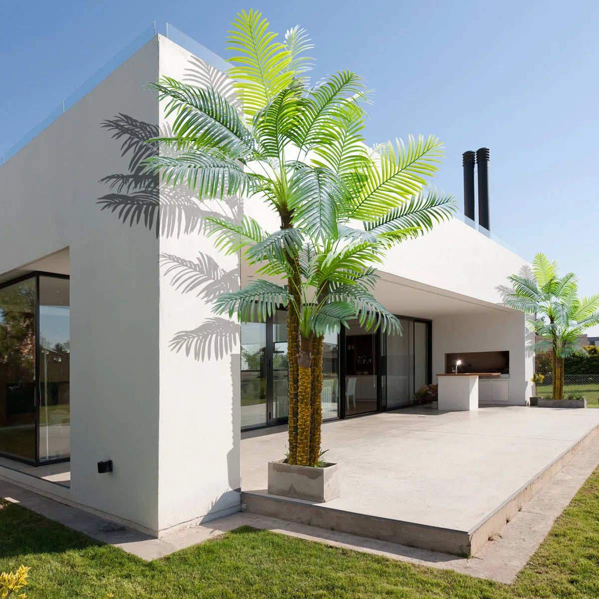 8FT Artificial Palm Tree For Outdoors Triple Tropical Phoenix Palm UV Resistant Fake Palm Plants