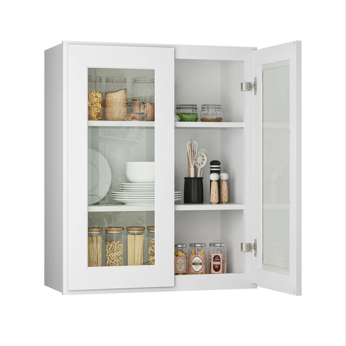 36"W * 30"H * 12"D Shaker White Glass Wall Kitchen Cabinet with Adjustable Shelves