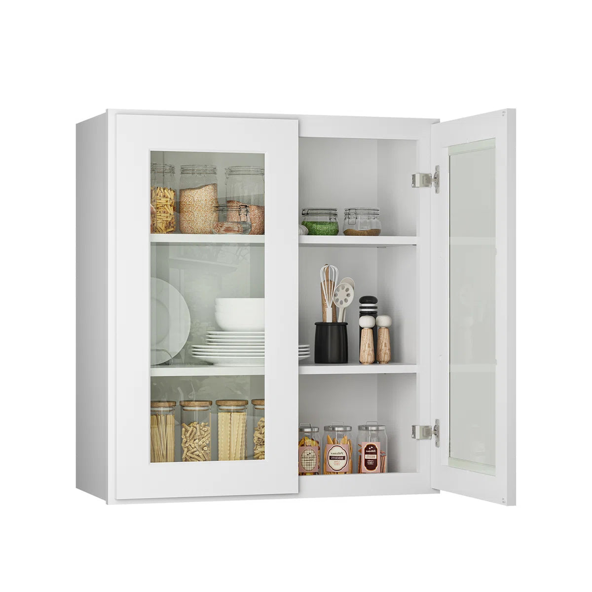 30"W * 30"H * 12"D Shaker White Glass Wall Kitchen Cabinet with Adjustable Shelves