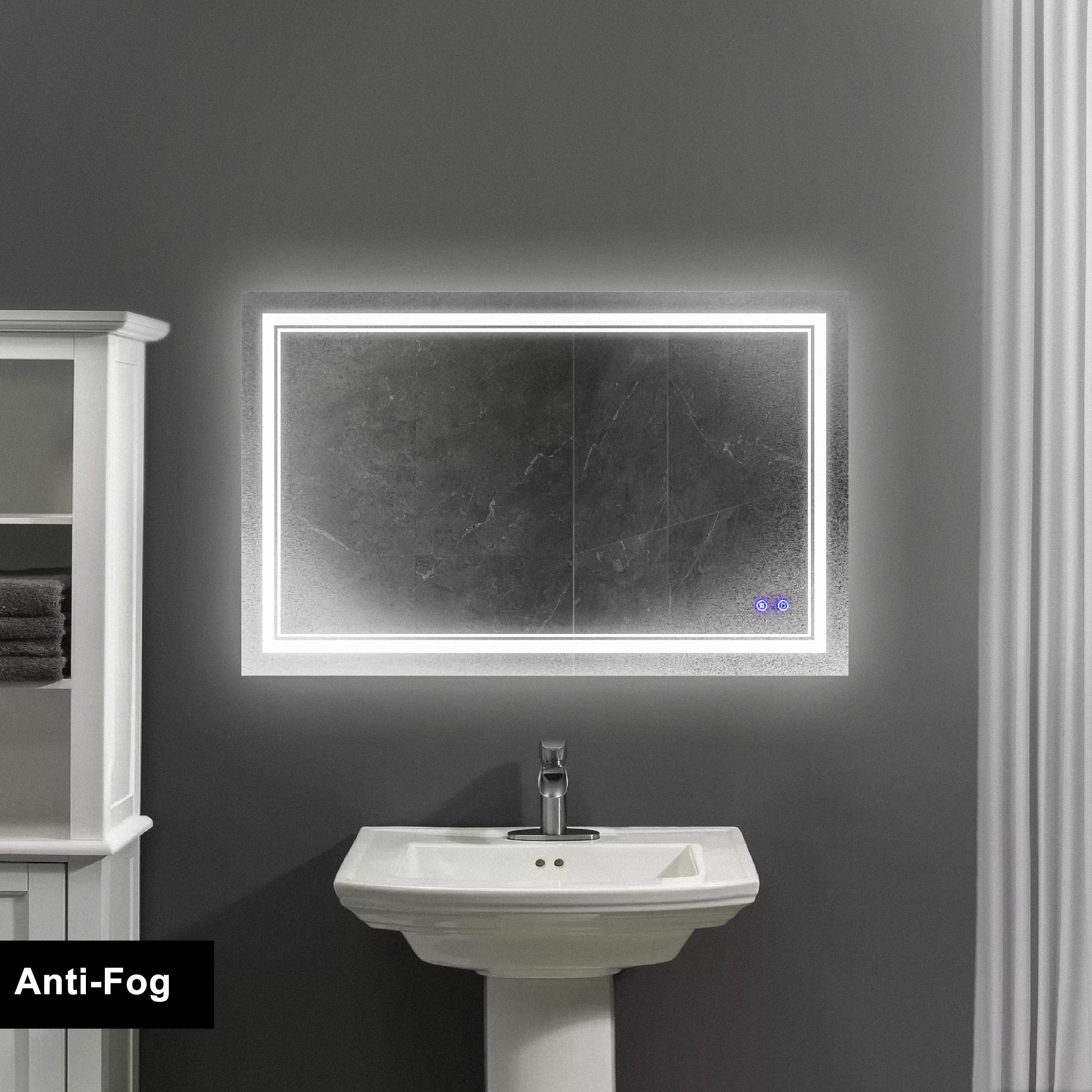 40 x 24 Inch Frameless LED Illuminated Bathroom Wall Mirror, Touch Button Defogger, Rectangular, Silver