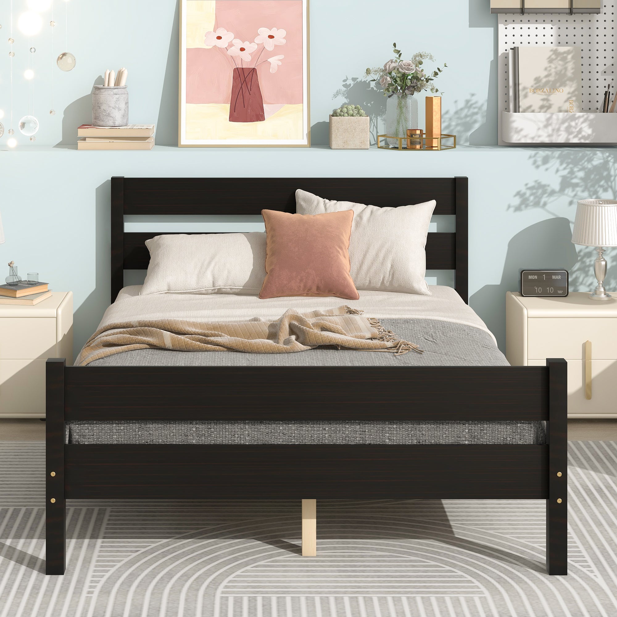 Full Bed with Headboard and Footboard,Espresso