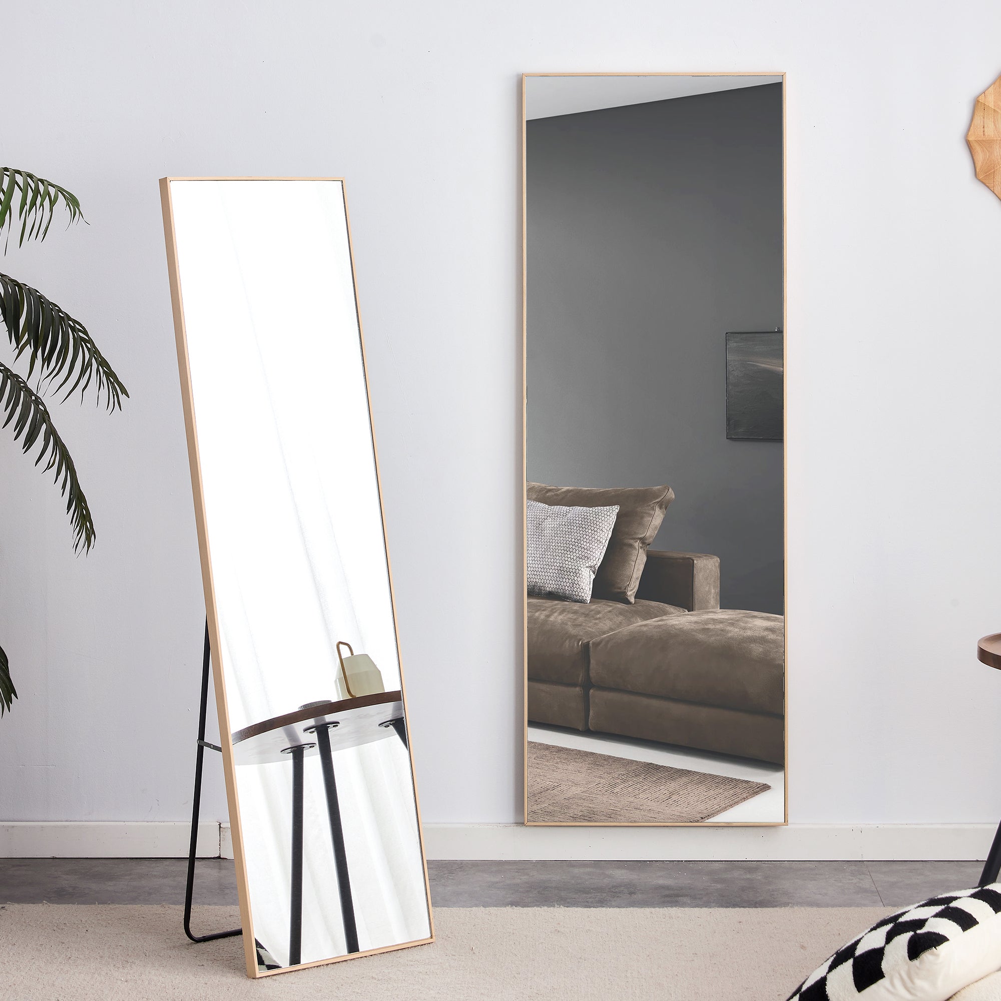 Oak solid wood frame full length mirror, dressing mirror, bedroom entrance, decorative mirror, clothing store, and floor mounted mirror. 60" *17.3"