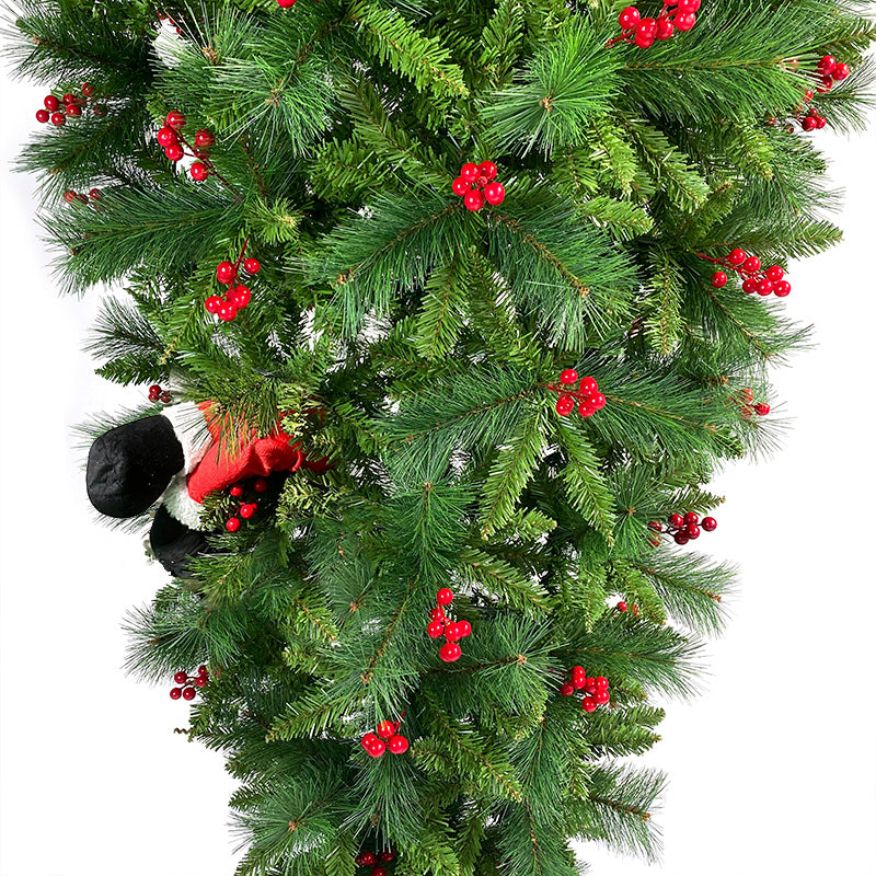 GO 7.5 FT Upside Down Christmas Tree with Artificial Berries and Santa's Legs, PVC Pine Needles, Artificial Holiday Christmas Pine Tree