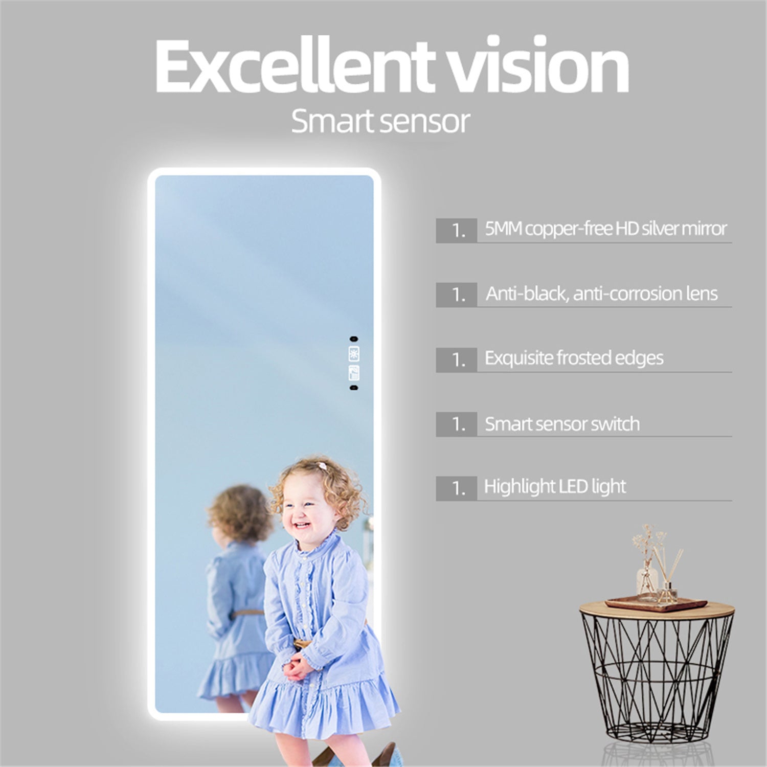 Full Length Backlit Mirror Lighted Vanity Body Induction Mirror