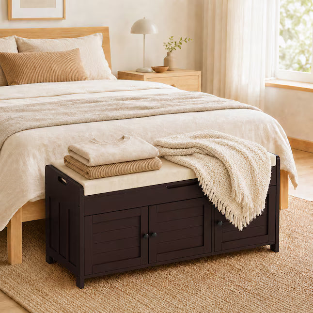 43.5-in W 3-Door Storage Bench with Cushion and Hidden Storage for Entryway