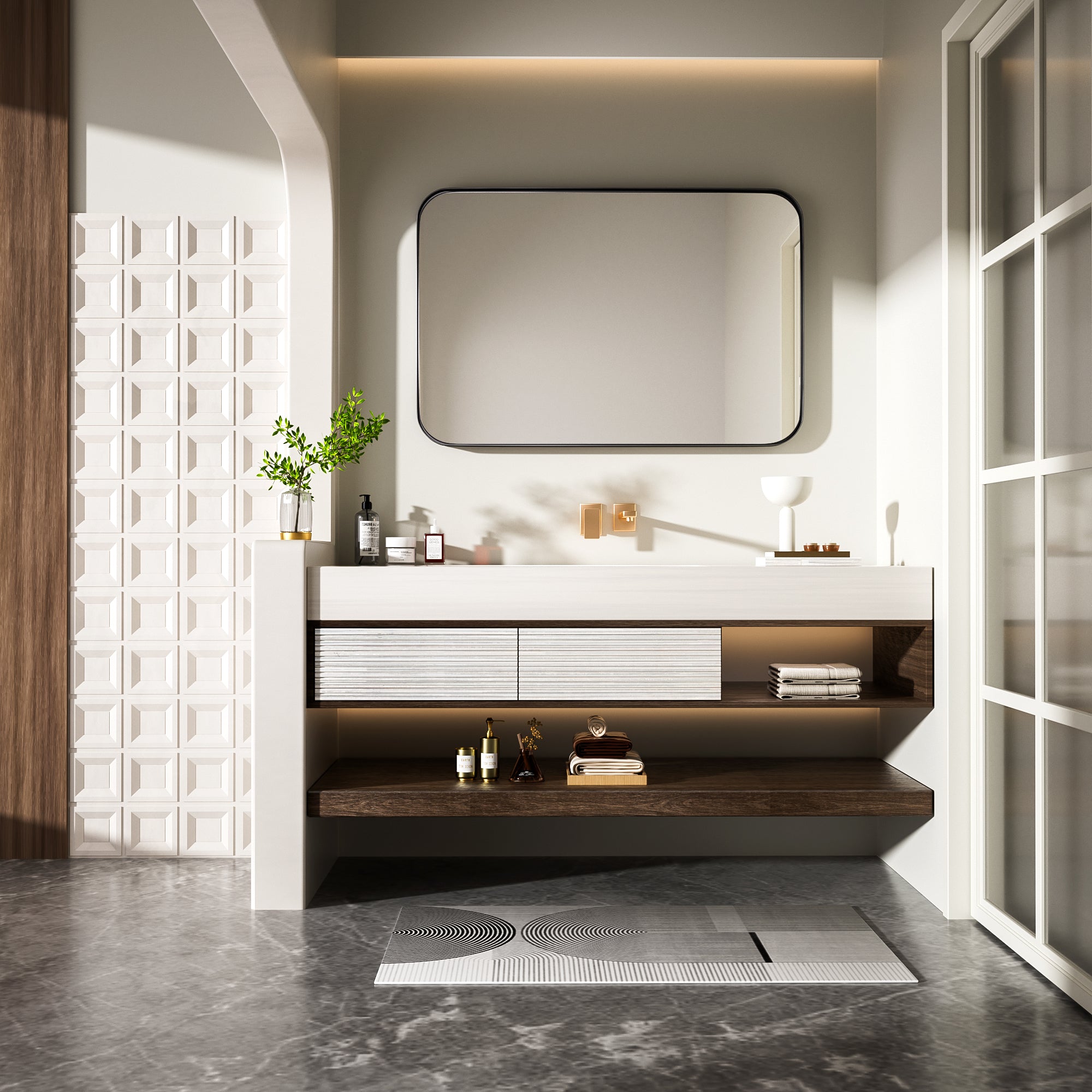 28 in. W x 36 in. H Tempered Glass Rectangular Framed Wall-Mounted Bathroom Vanity Mirror in Black