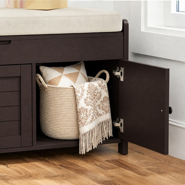 43.5-in W 3-Door Storage Bench with Cushion and Hidden Storage for Entryway