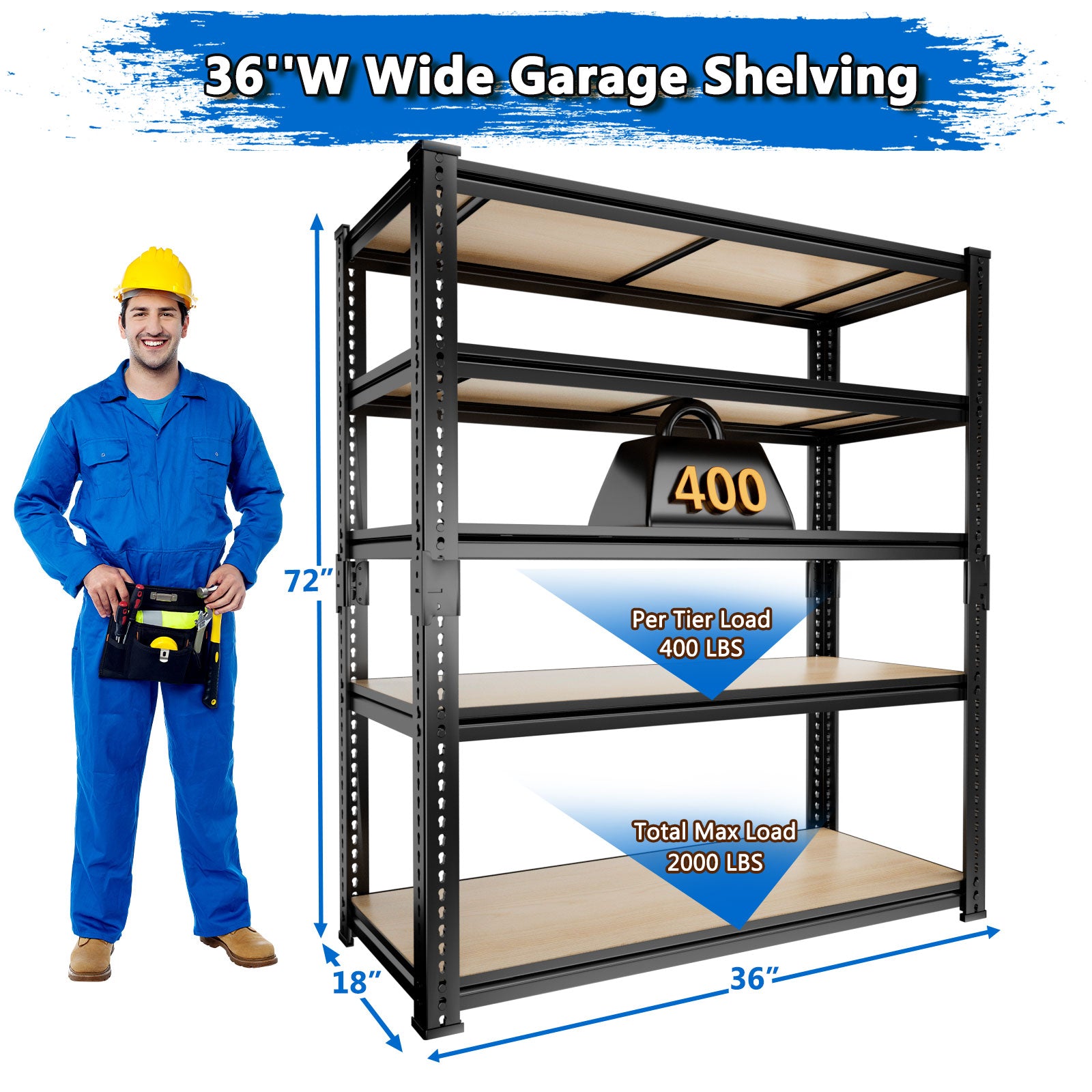 5-Tier MDF Adjustable Storage Shelves , Heavy Duty Garage Storage Shelving Unit, Metal Shelves