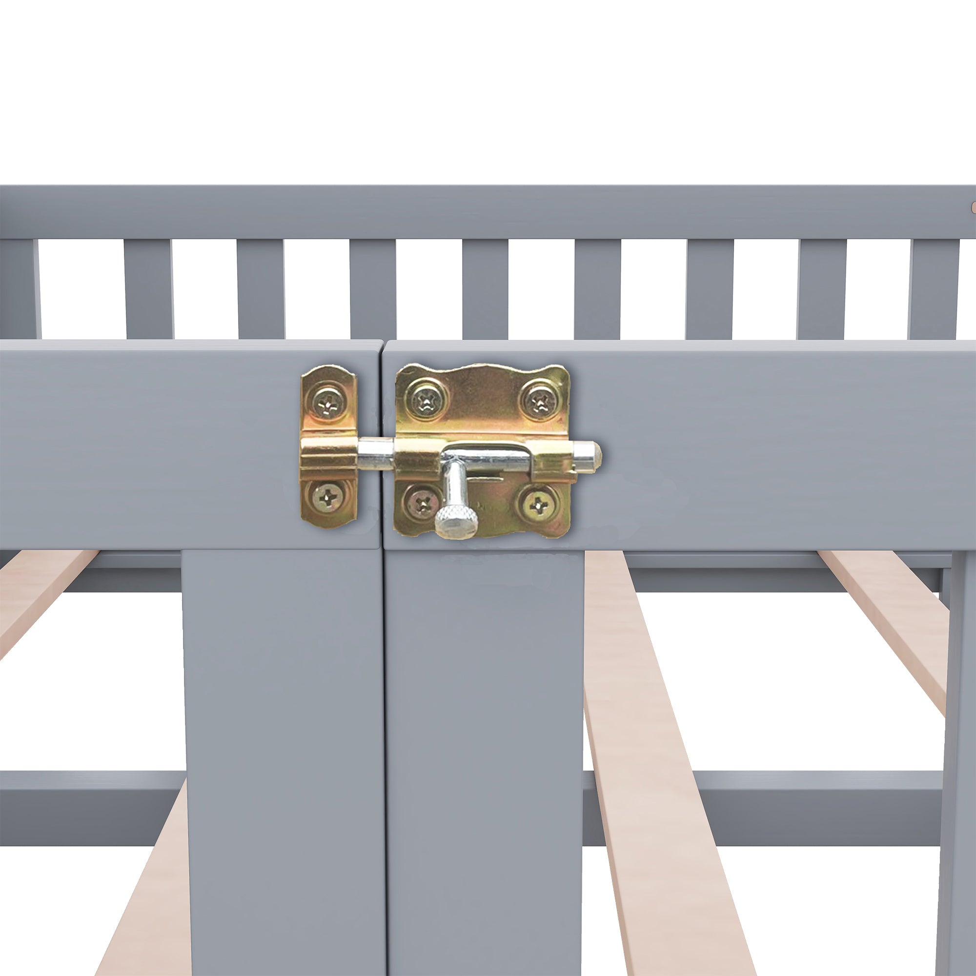 Queen Size Bed Floor Bed with Safety Guardrails and Door for Kids, Gray (Expect Arrival Date Nov.2nd)