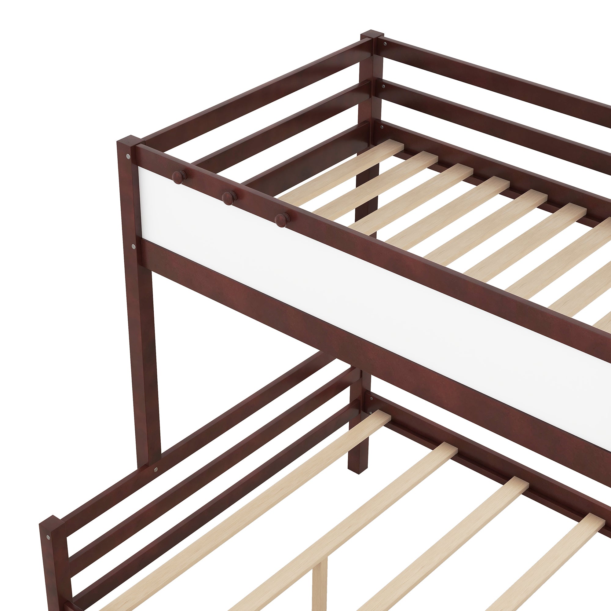 Wood Twin over Full Bunk Bed with Whiteboard, 3 Hooks and 2 Drawers, Espresso