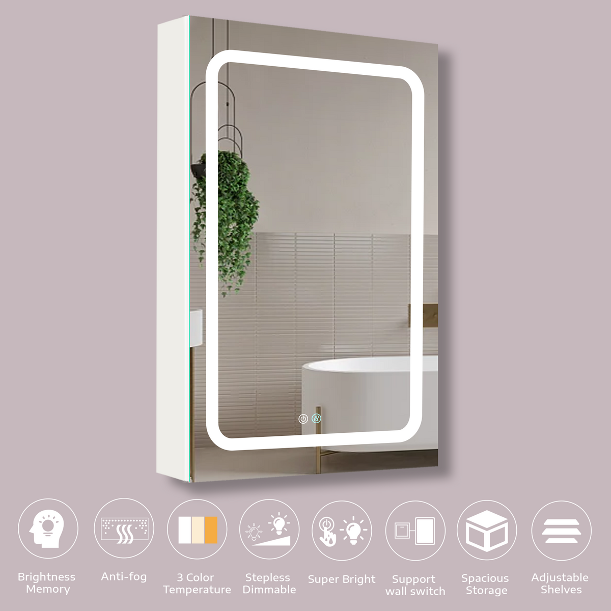 30x20 inch LED Bathroom Medicine Cabinet Surface Mounted Cabinets With Lighted Mirror  White Left Open