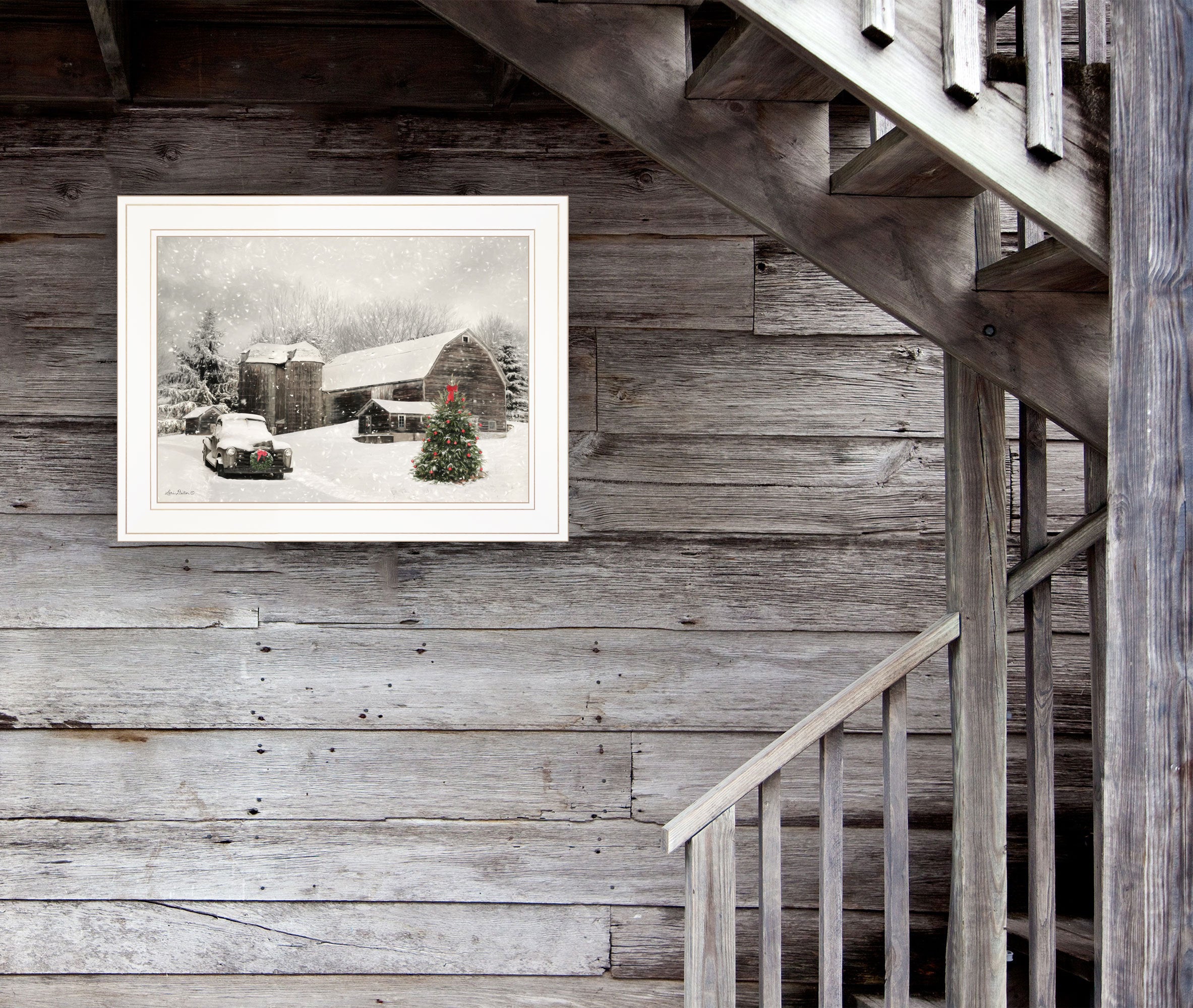 Trendy Decor 4U "Farmhouse Christmas" Framed Wall Art, Modern Home Decor Framed Print for Living Room, Bedroom & Farmhouse Wall Decoration by Lori Deiter