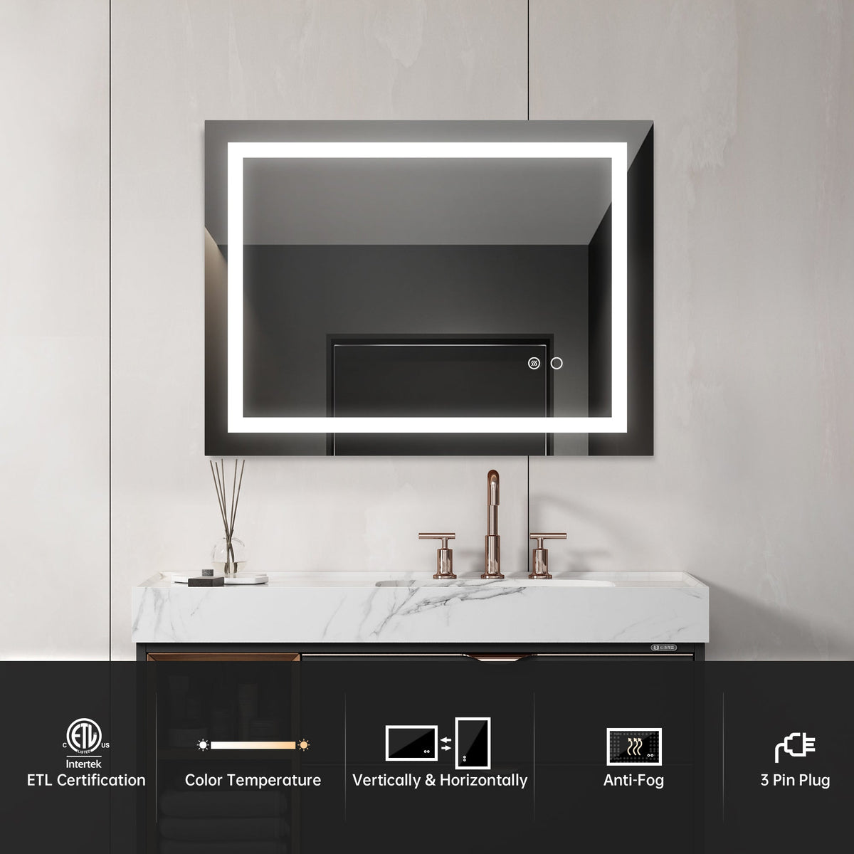Tacmodo LED Lighted Bathroom Wall Mounted Mirror with High Lumen Anti-Fog Separately Control Dimmer Function