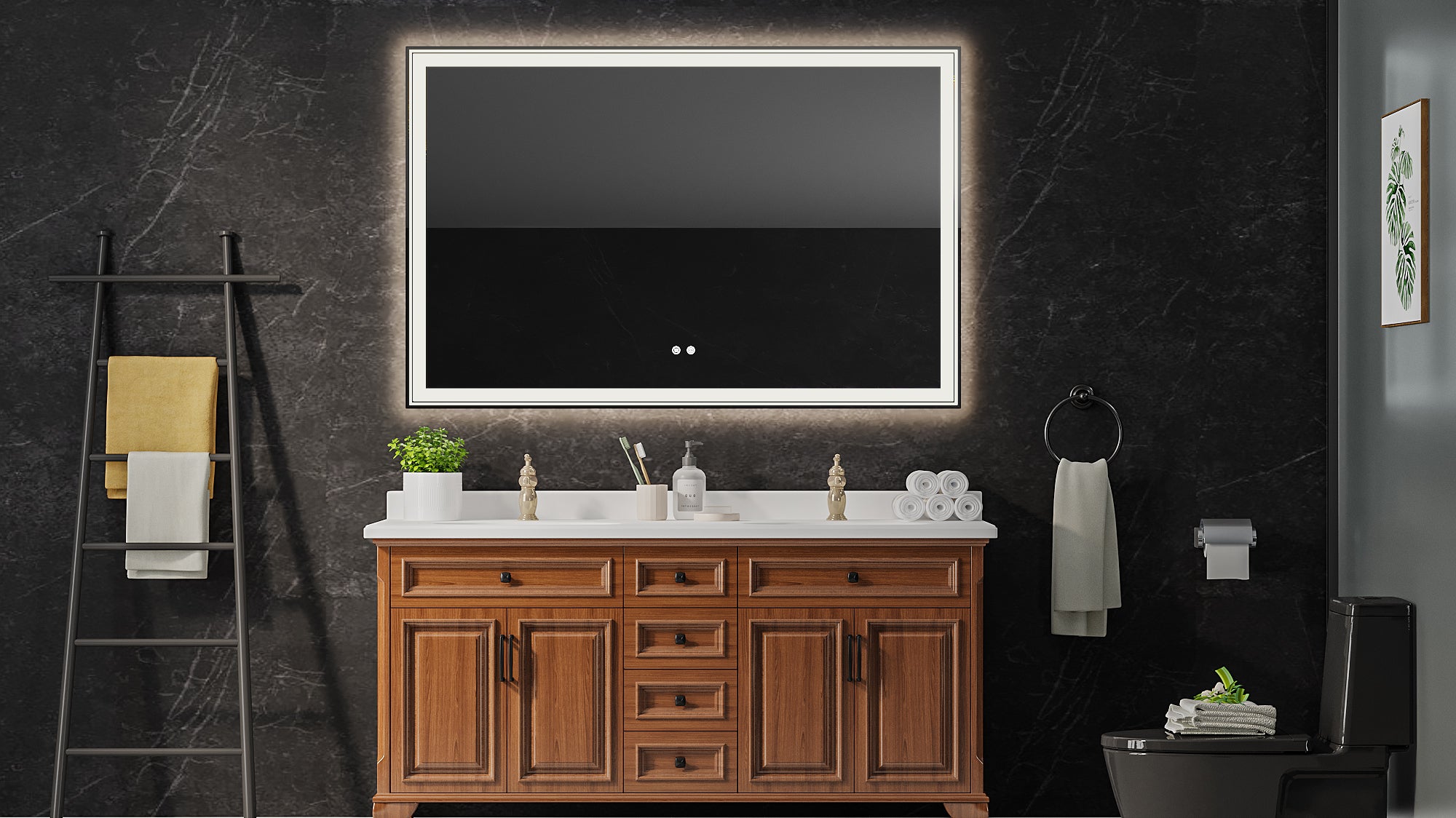 55×36 inch LED-Lit bathroom mirror, wall mounted anti-fog memory Large Adjustable Brightness front and back light Rectangular Vanity mirror