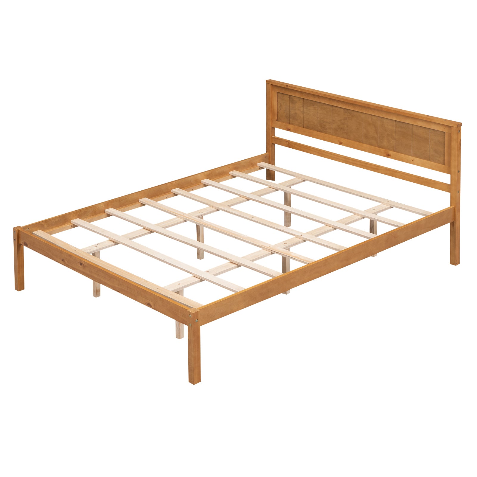 Platform Bed Frame with Headboard, Wood Slat Support, No Box Spring Needed, Queen, Oak