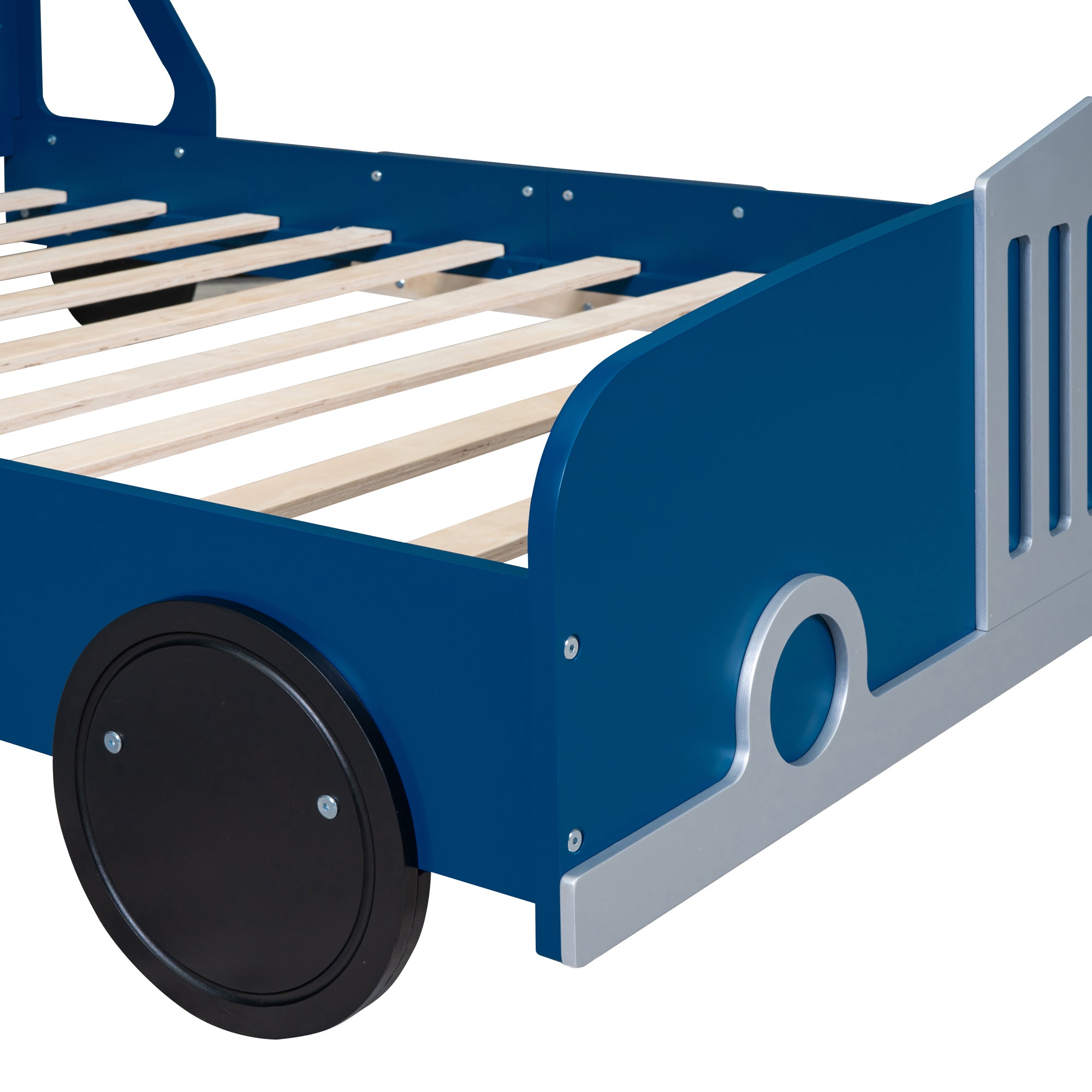 Full Size Car-Shaped Platform Bed with Wheels,Blue