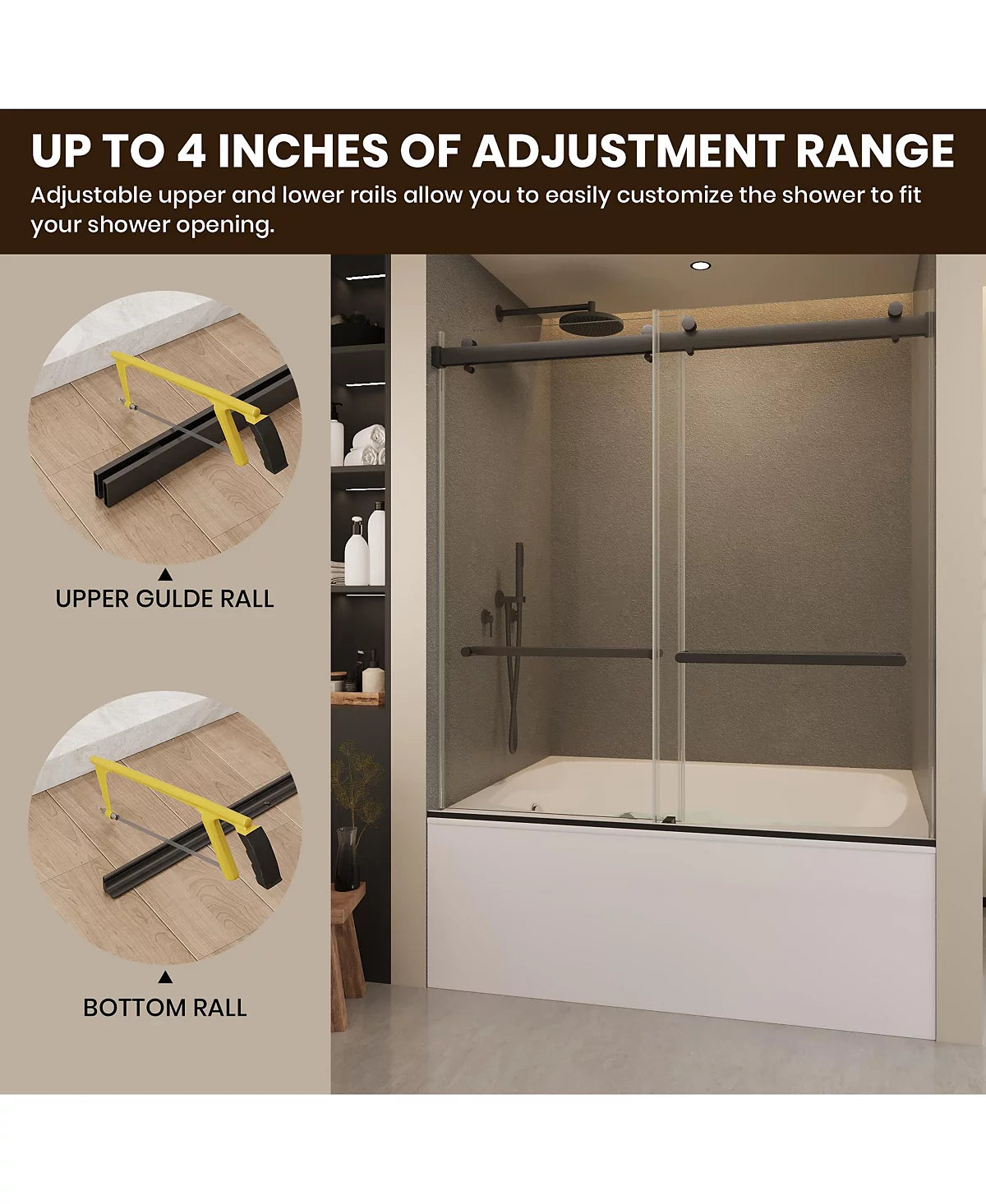 Frameless Bathtub Shower Doors 56-60 W x 60 H