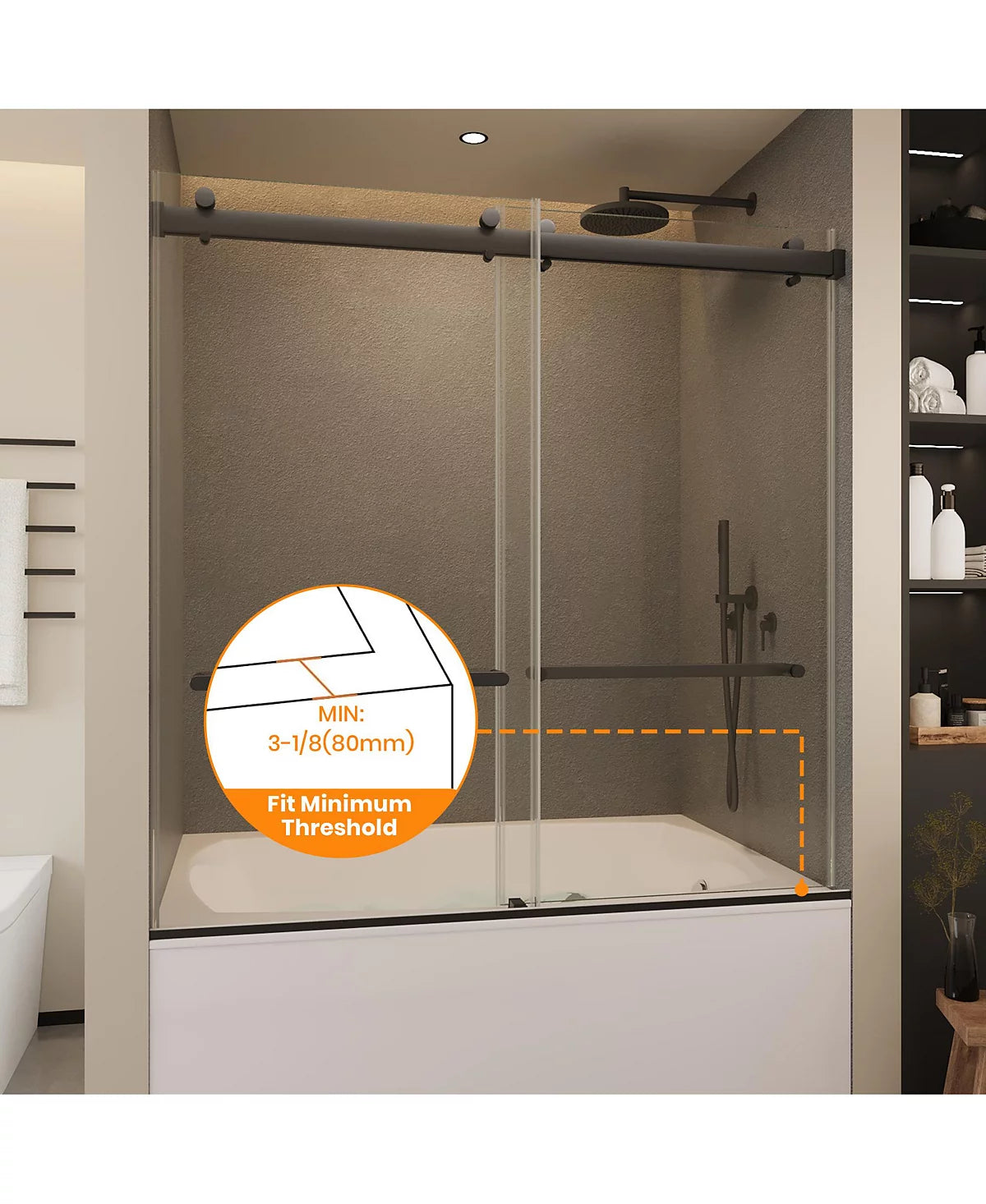 Frameless Bathtub Shower Doors 56-60 W x 60 H