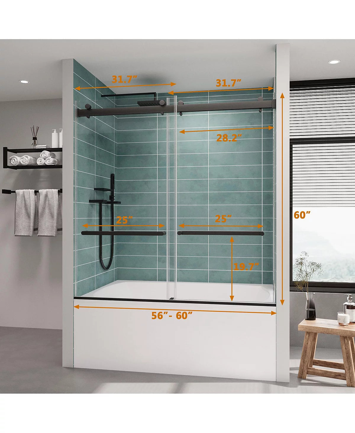 Frameless Bathtub Shower Doors 56-60 W x 60 H
