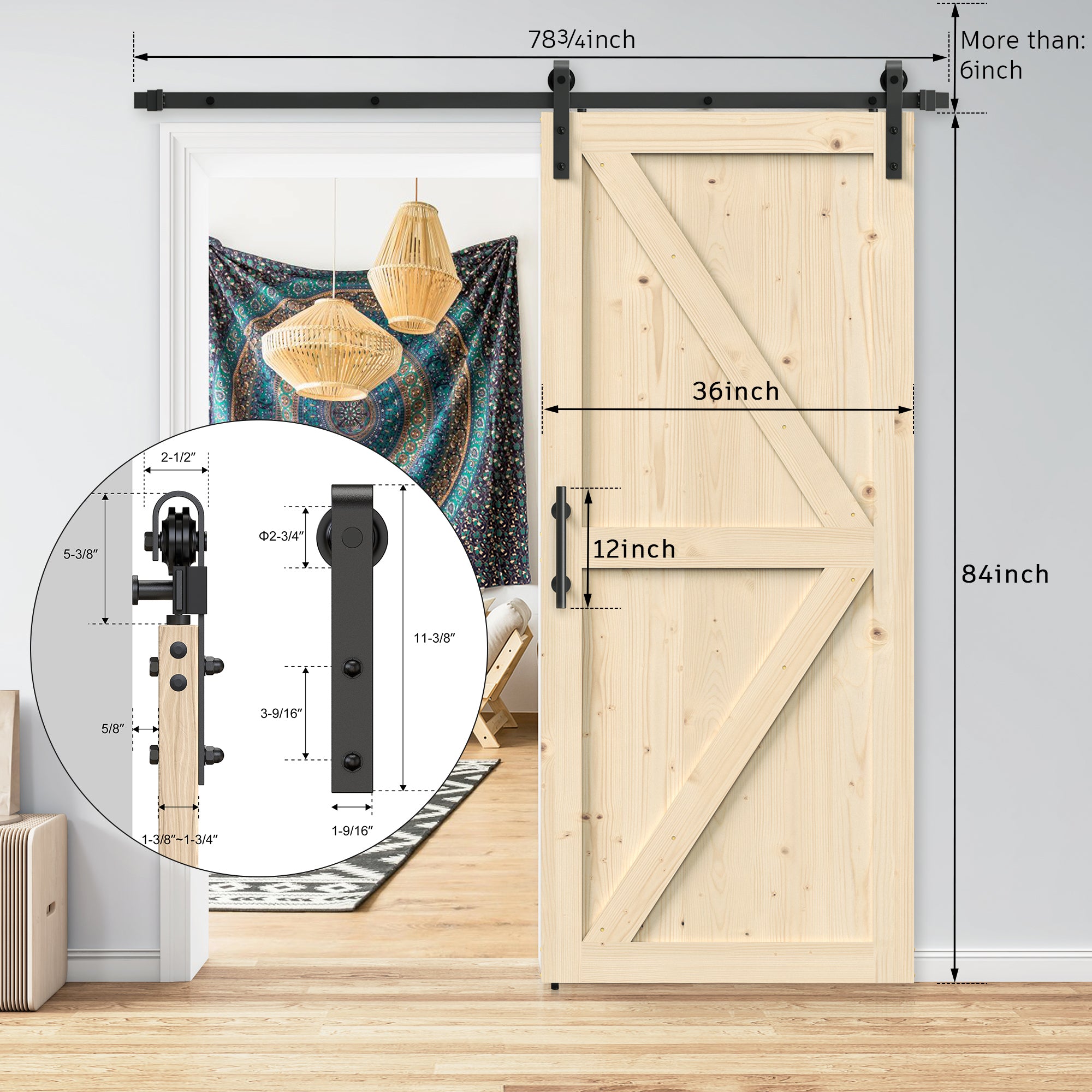 36in x 84in Nature Finished Wood Sliding Barn Door with Hardware Kit