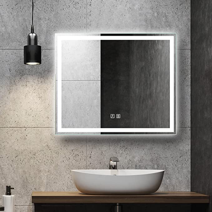 Frameless Frosted Square Led Bathroom Mirrors with Dimmable Lights