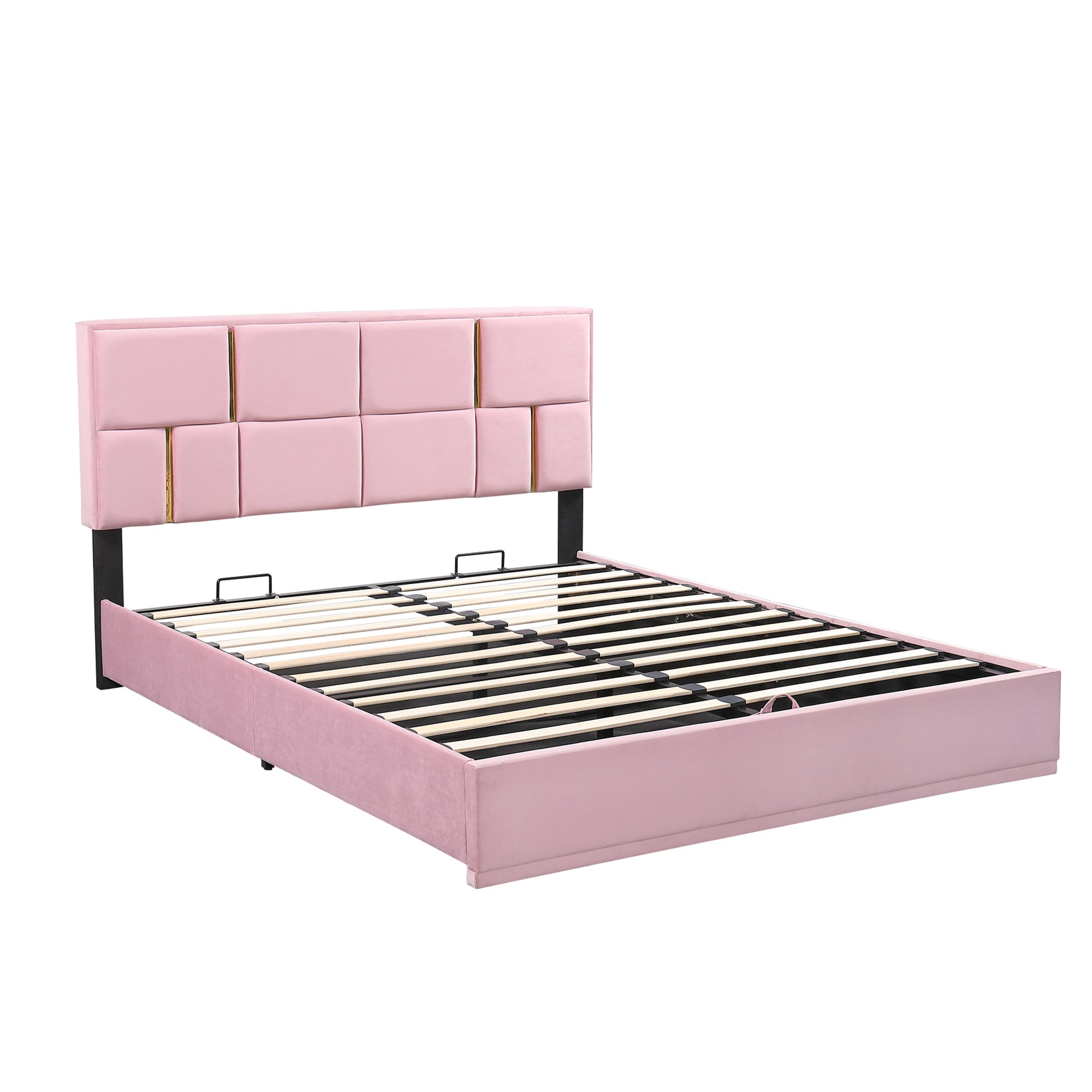 Queen Size Upholstered Platform Bed with Hydraulic Storage System,No Box Spring Needed,Pink