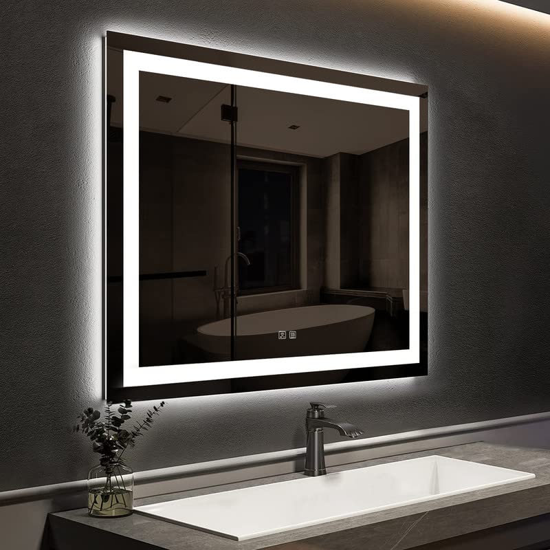 Frameless Frosted Square Led Bathroom Mirrors with Dimmable Lights