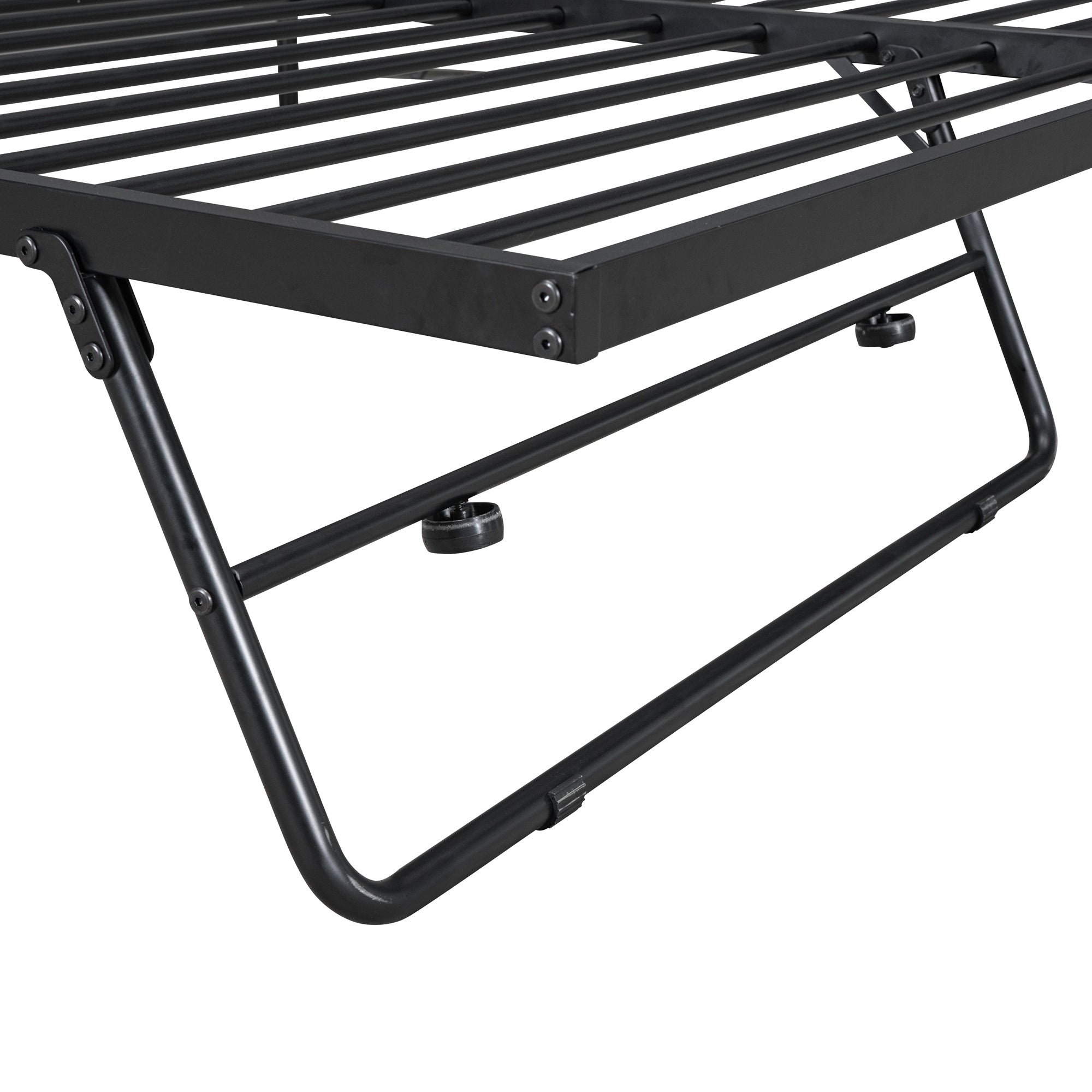 Twin Size Metal Daybed with Twin Size Adjustable Trundle, Portable Folding Trundle, Black