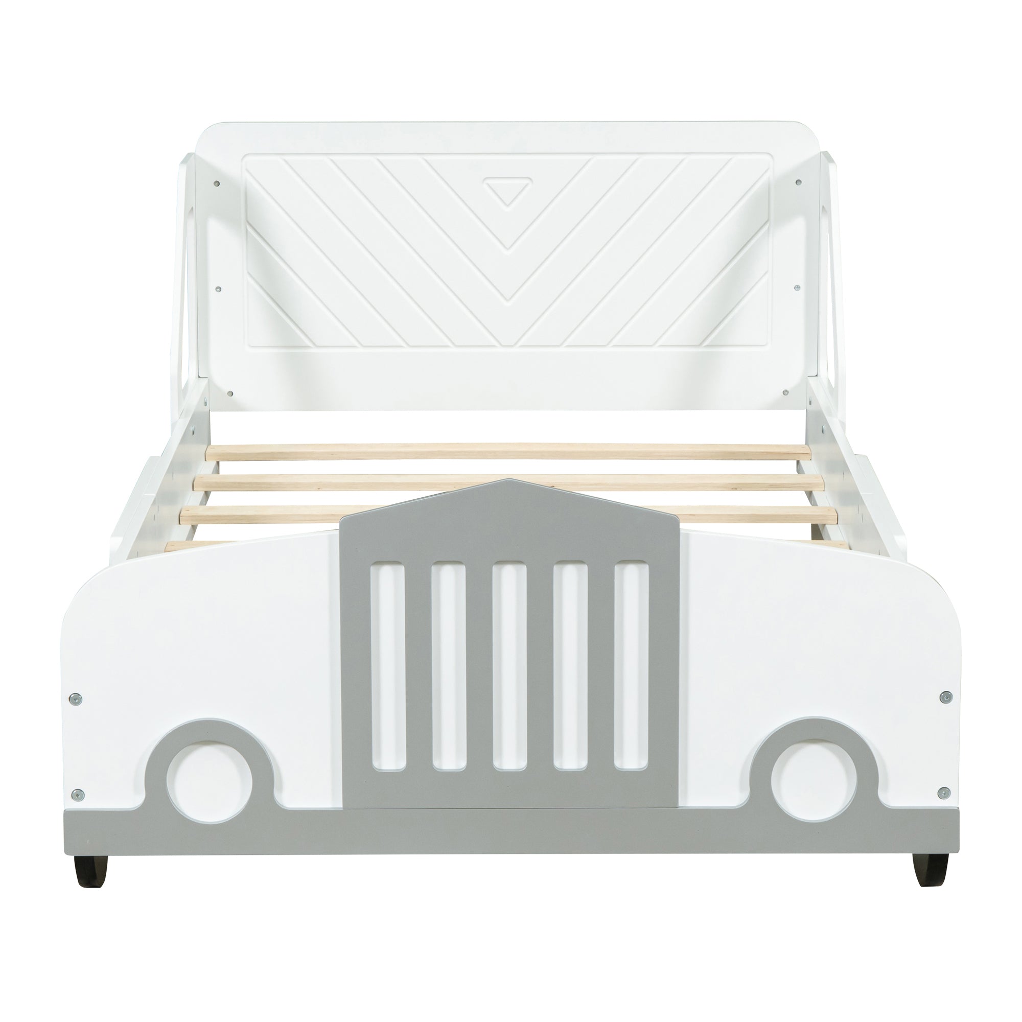 Twin Size Car-Shaped Platform Bed with Wheels,White
