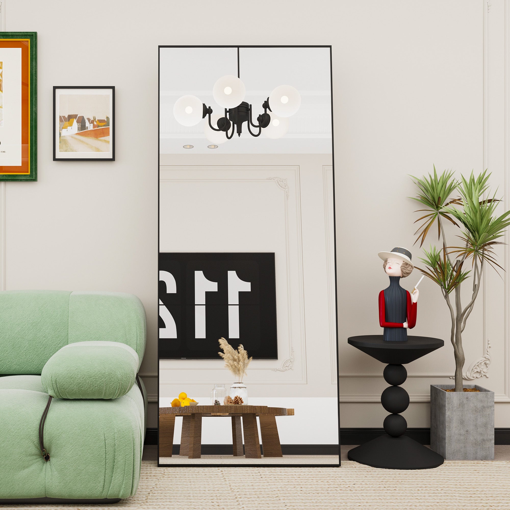 square rounded corners  Full Length Mirror Floor Mirror Hanging Standing or Leaning, Bedroom Mirror Wall-Mounted Mirror Dressing Mirror with Gold Aluminum Alloy Frame,"71"×"32"