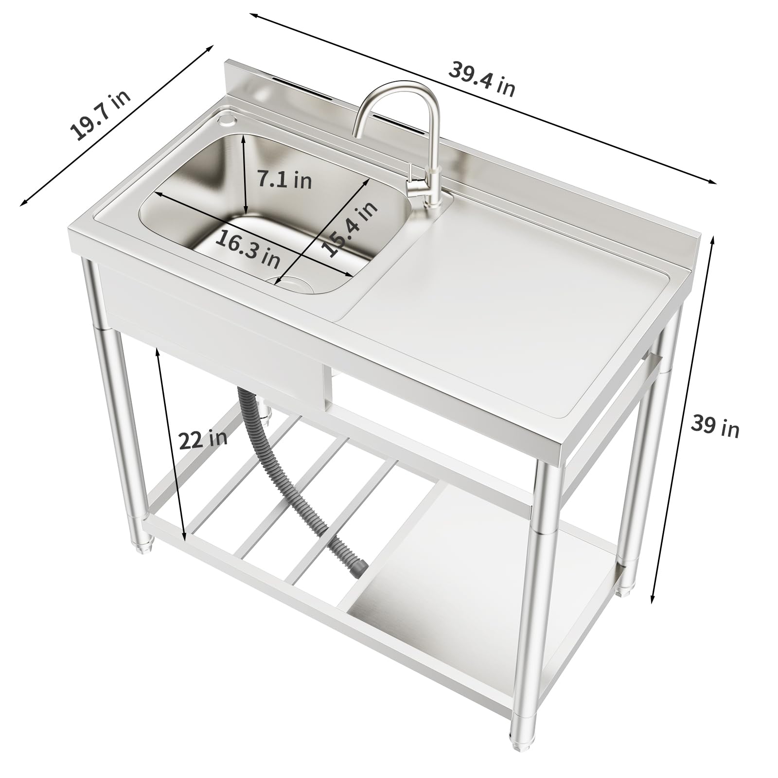 Free Standing Commercial Restaurant Kitchen Sink
