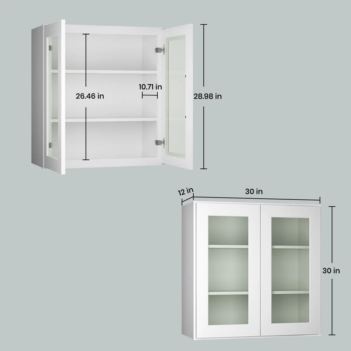 30"W * 30"H * 12"D Shaker White Glass Wall Kitchen Cabinet with Adjustable Shelves