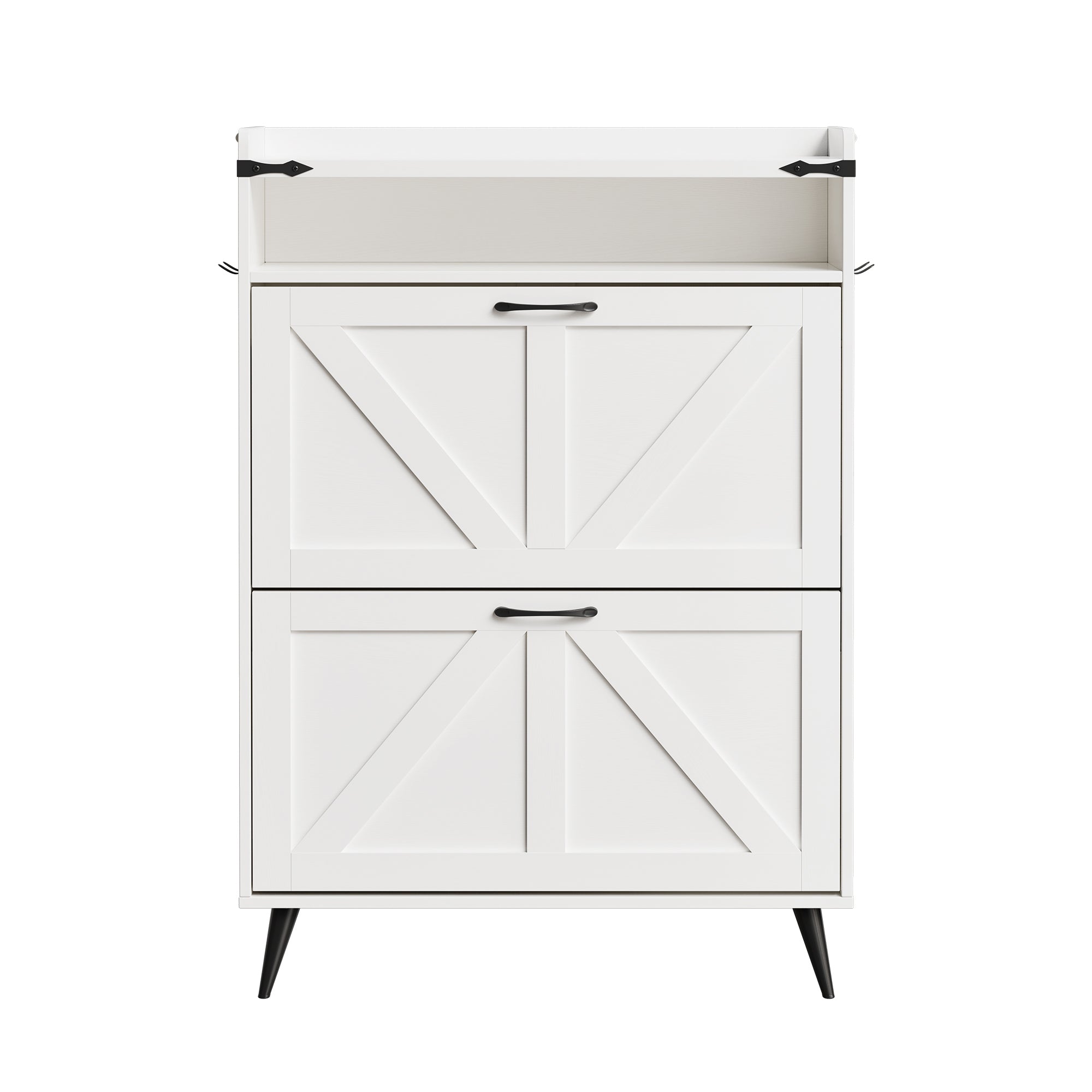 Farmhouse Shoe Rack, Freestanding Shoe Cabinet with 2 Flip Drawers for Entryway