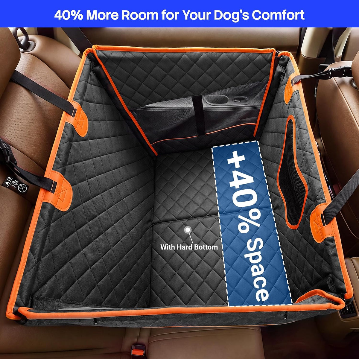 Orange Dog Car Seat Extender, Hard Bottom Dog Hammock for Cars,SUV Large