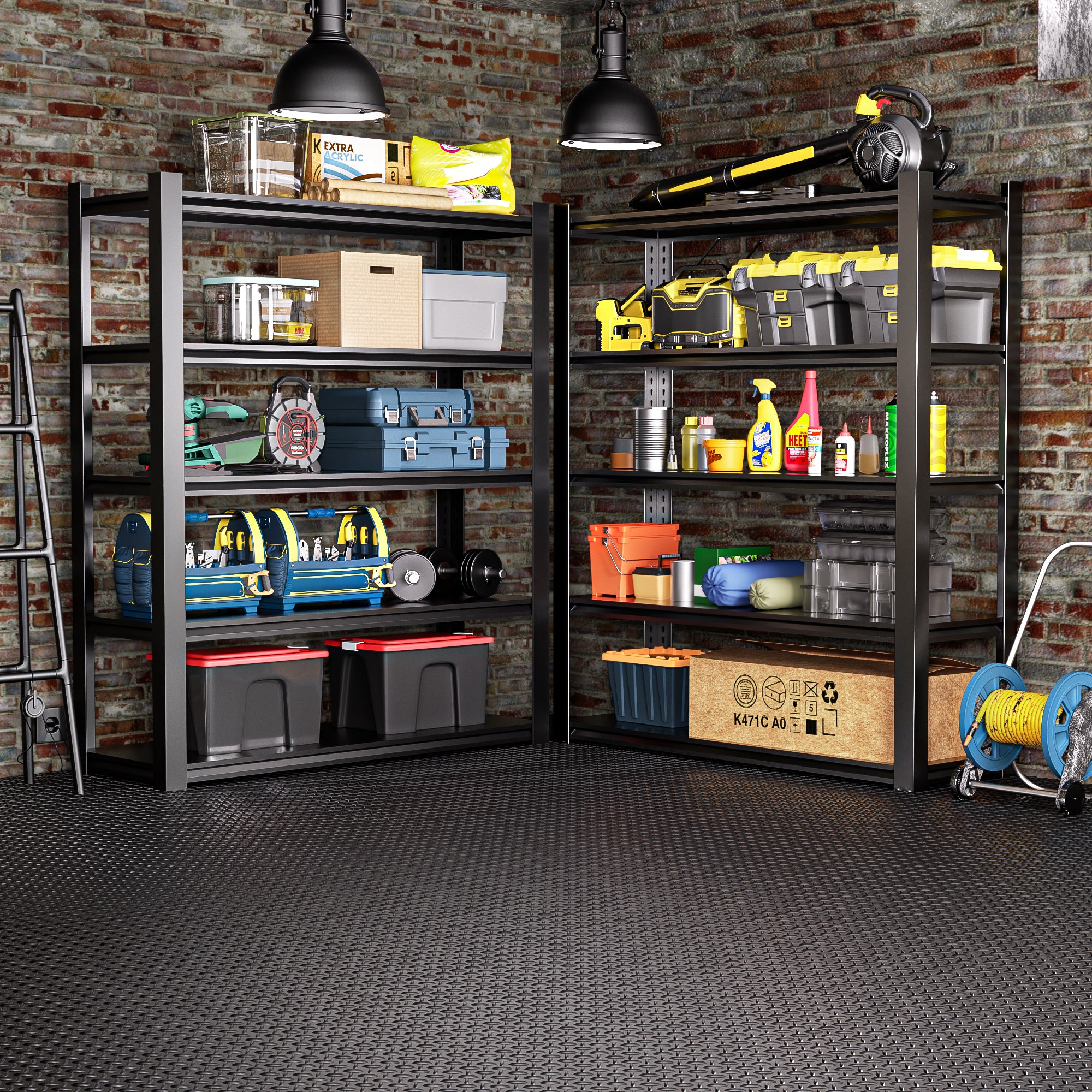 Diamond Plate 7.9 ft. x 18 ft. Black PVC Garage Flooring Rolls