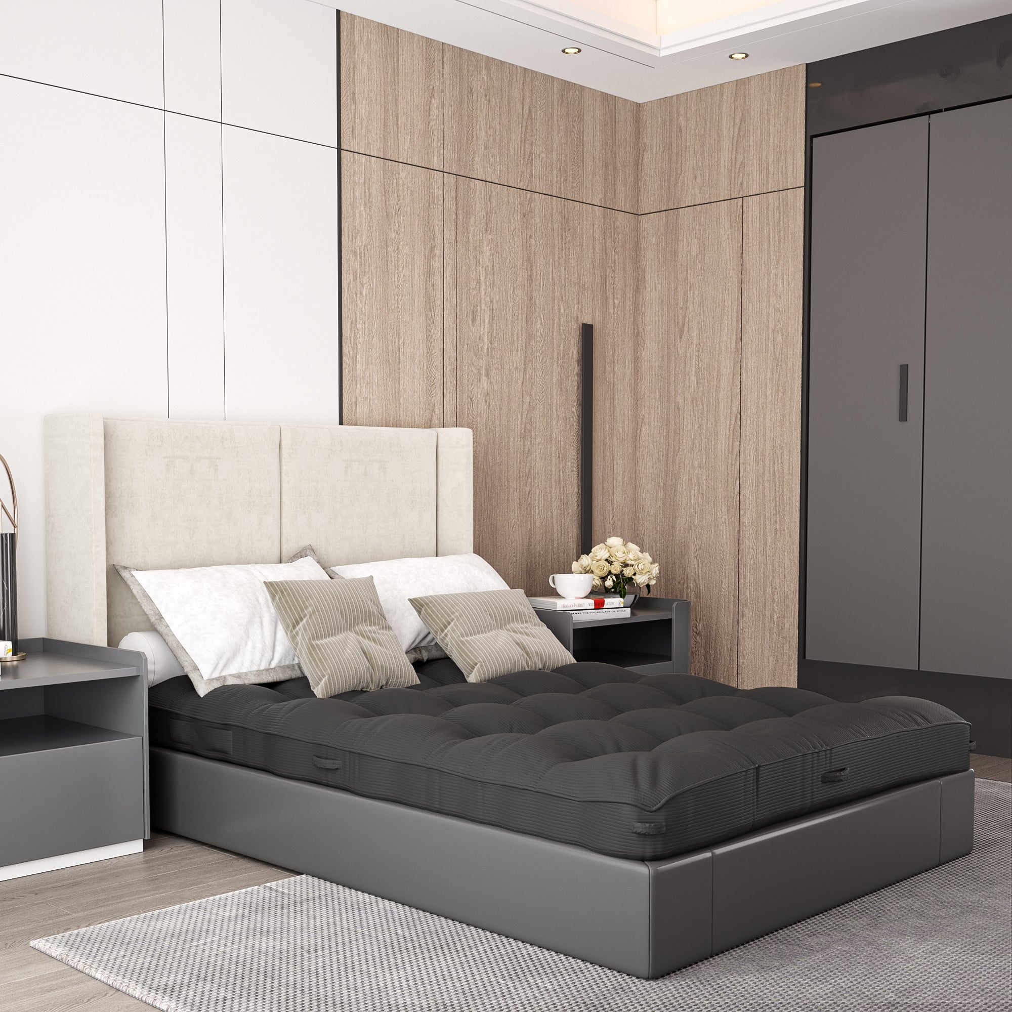 Black Full Size Floor Mattress Futon Mattress Sleeping Pad Foldable Roll Up Mat, Sofa Couch Bed
