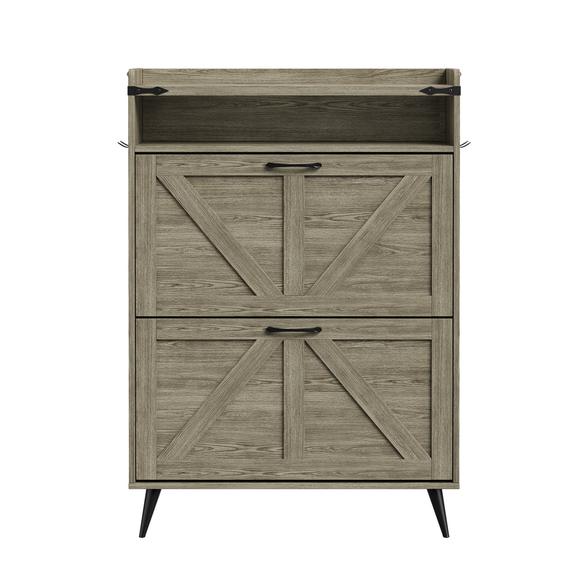 Farmhouse Shoe Rack, Freestanding Shoe Cabinet with 2 Flip Drawers for Entryway