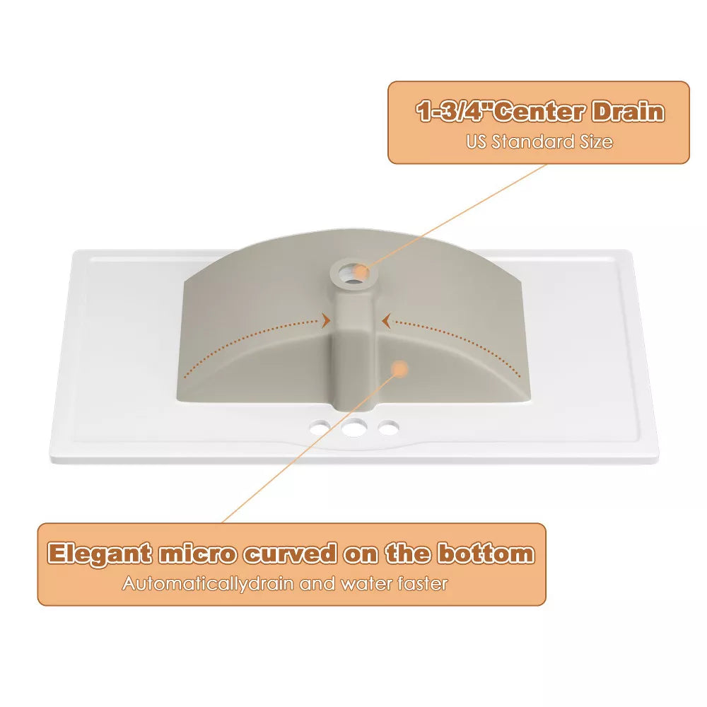 3-Hole 36 in. W x 18.25 in. D Classic Contemporary Rectangular Ceramic Single Sink Basin Vanity Top in White