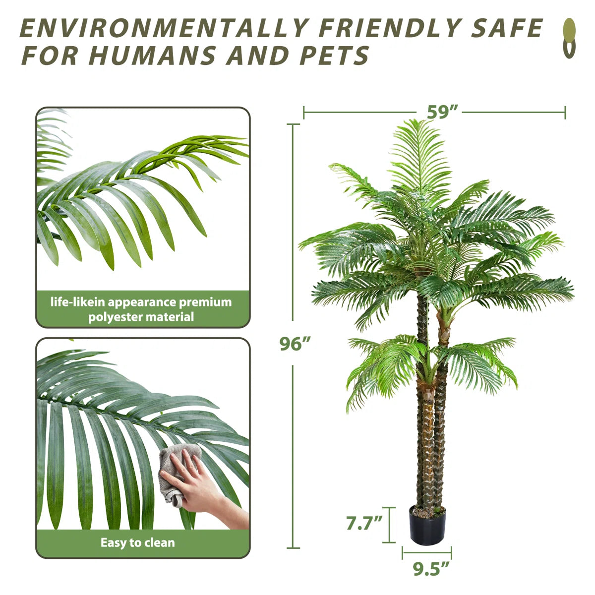 8FT Artificial Palm Tree For Outdoors Triple Tropical Phoenix Palm UV Resistant Fake Palm Plants