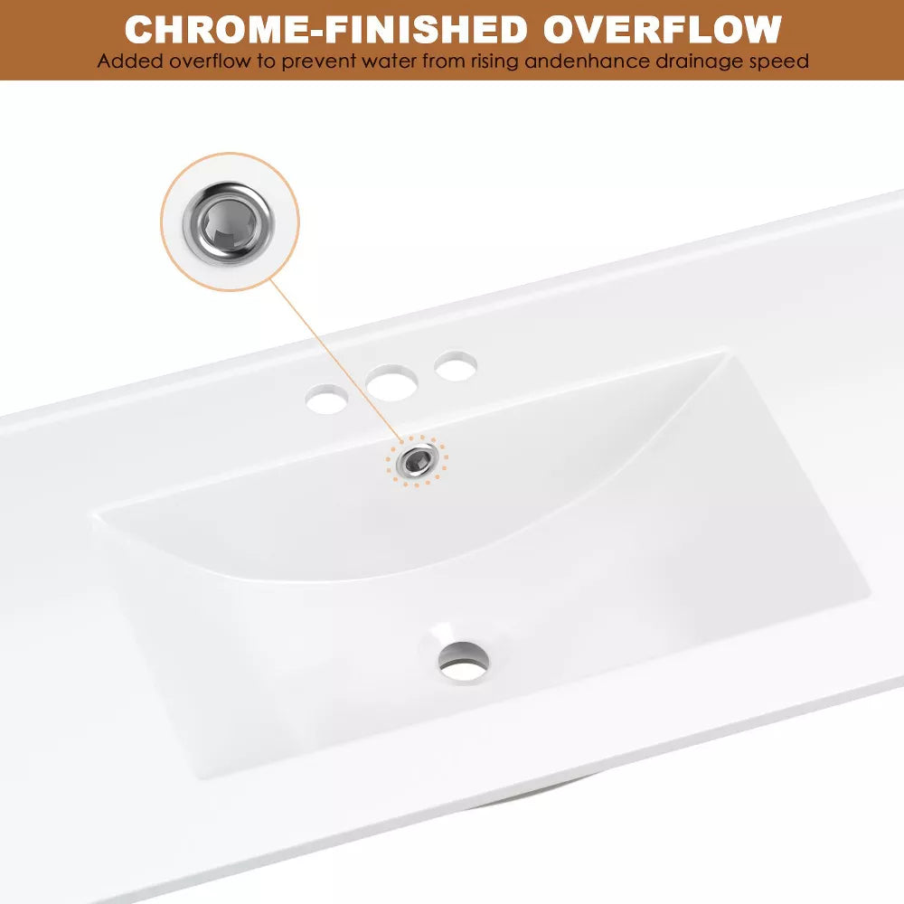 3-Hole 48 in. W x 18.25 in. D Classic Contemporary Rectangular Ceramic Single Sink Basin Vanity Top in White