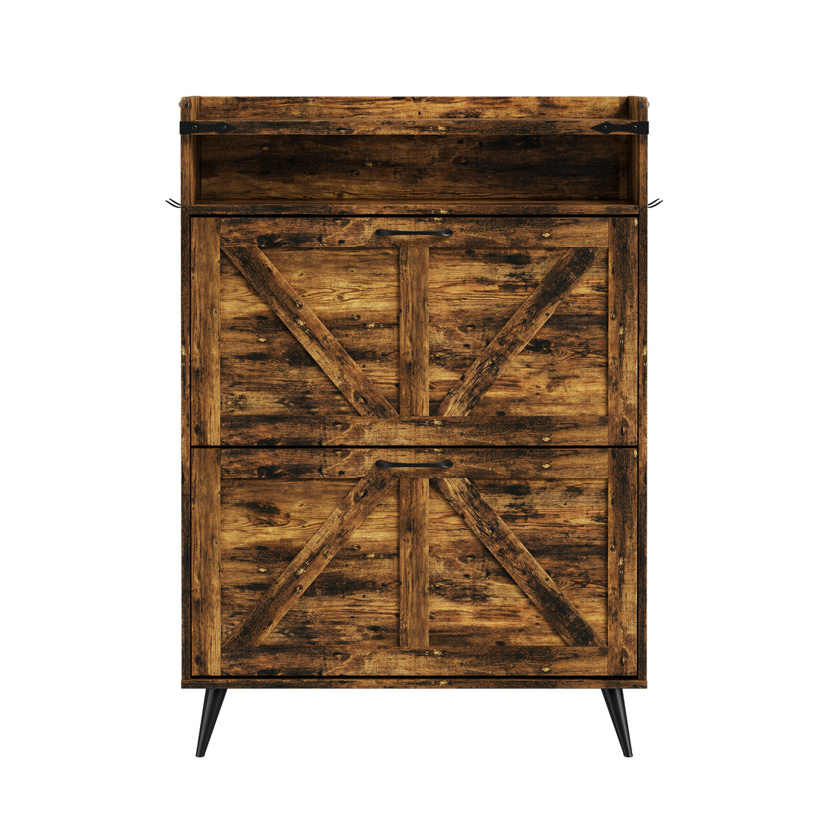 Farmhouse Shoe Rack, Freestanding Shoe Cabinet with 2 Flip Drawers for Entryway