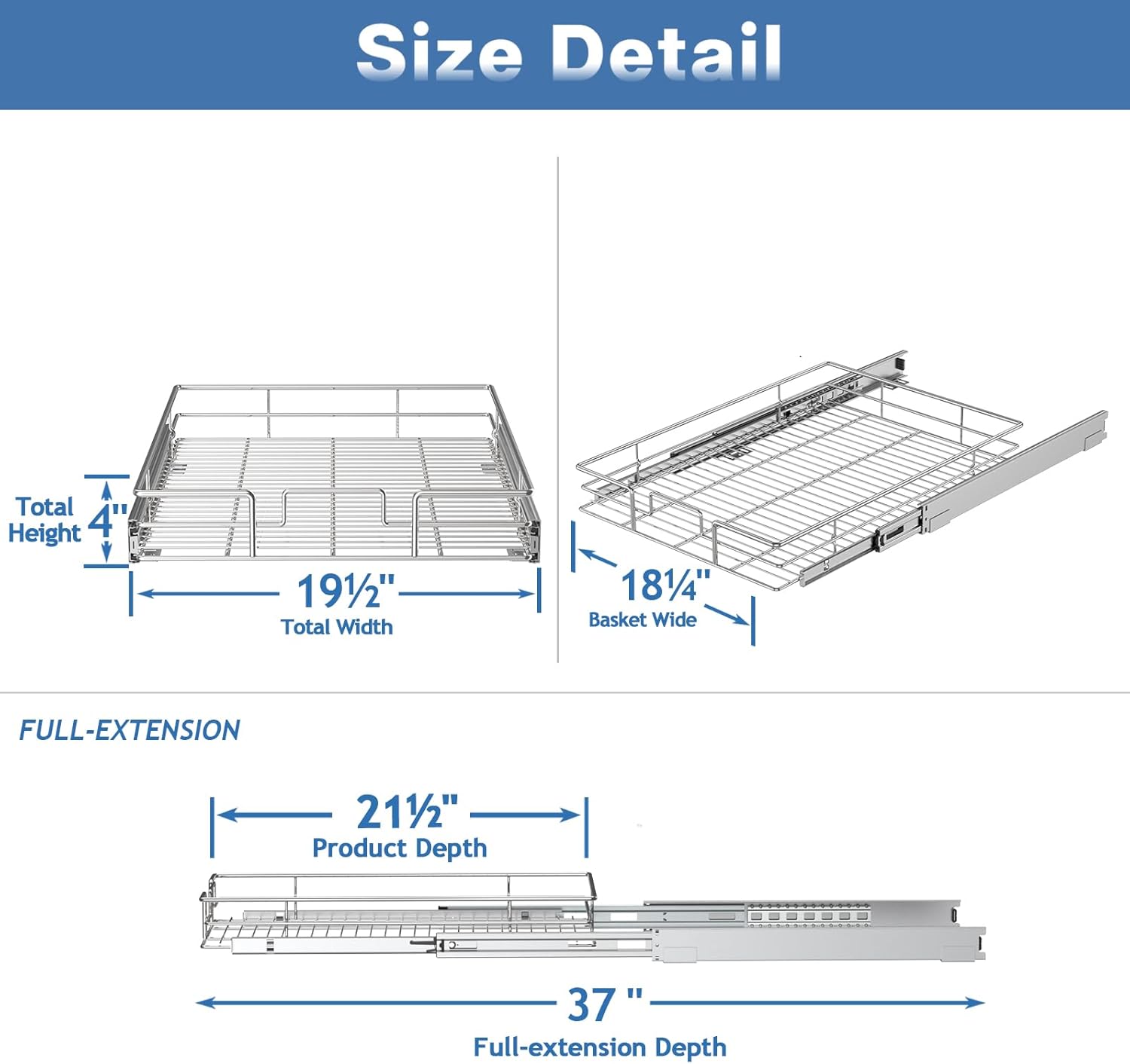 Pull Out Cabinet Organizer 19½" W x 21½" D, Heavy Duty Cabinet Pull Out Shelves