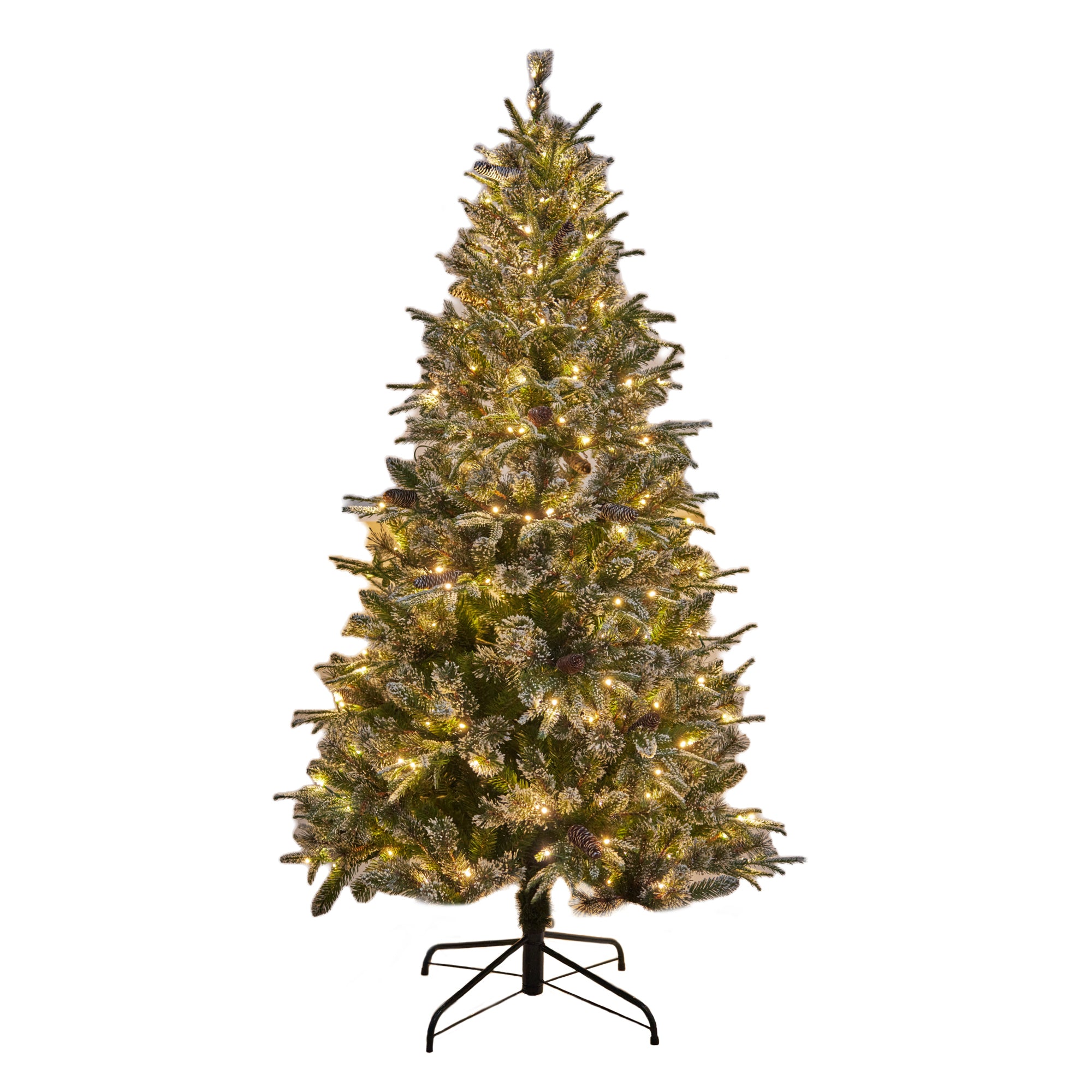 Best Choice Products 6ft Pre-Lit Pre-Decorated Spruce Hinged Artificial Blended PE/PVC Christmas Tree w/ 1273 Tips, 29 Pinecones, 240 Lights, Metal Base