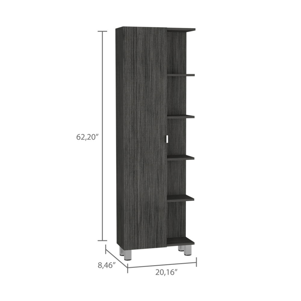 Urano Mirror Linen Cabinet, Four Interior  Shelves, Five External Shelves -Smokey Oak