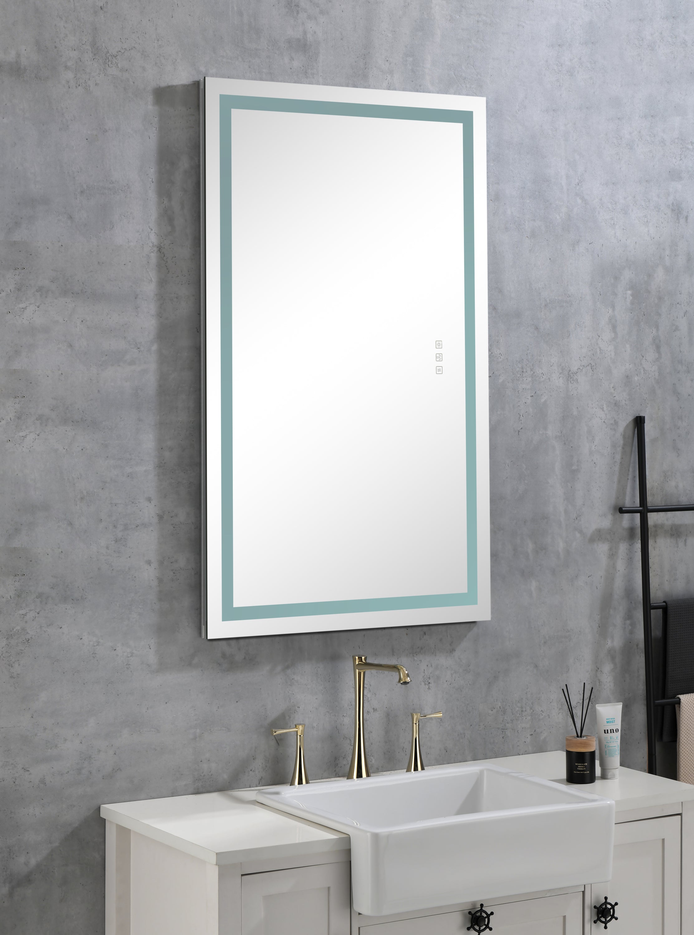 36*24 LED Lighted Bathroom Wall Mounted Mirror with High Lumen+Anti-Fog Separately Control+Dimmer Function